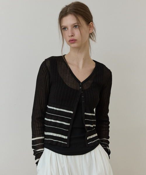 Texture slim cardigan Black
