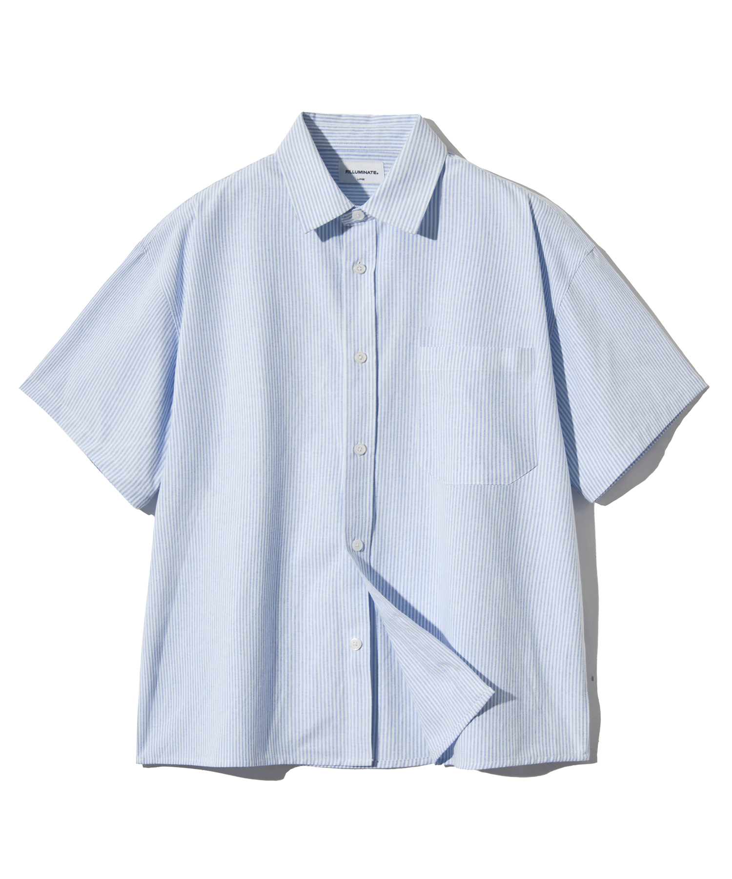 Semi Crop Stripe Half Shirt-Blue