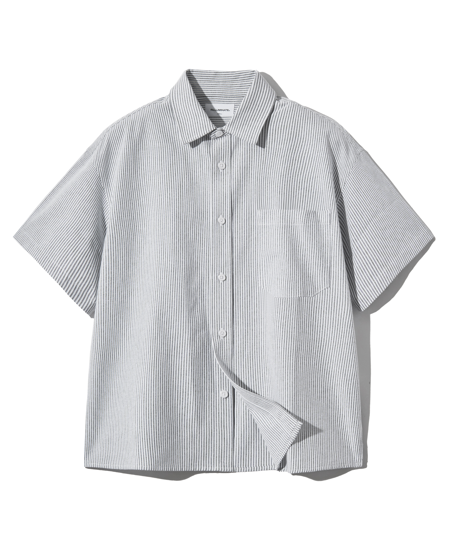 Semi Crop Stripe Half Shirt-Black
