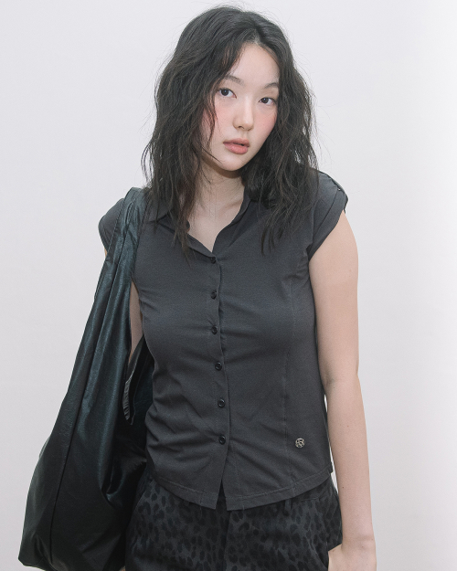 2-WAY COLLAR S/S SHIRTS(CHARCOAL)