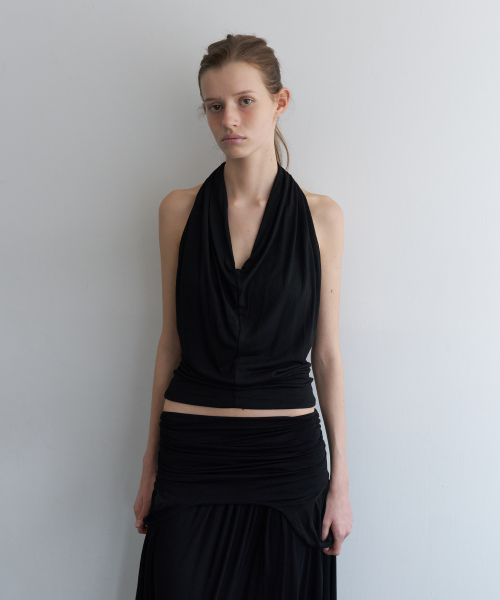 DRAPED HALTER TOP_BLACK