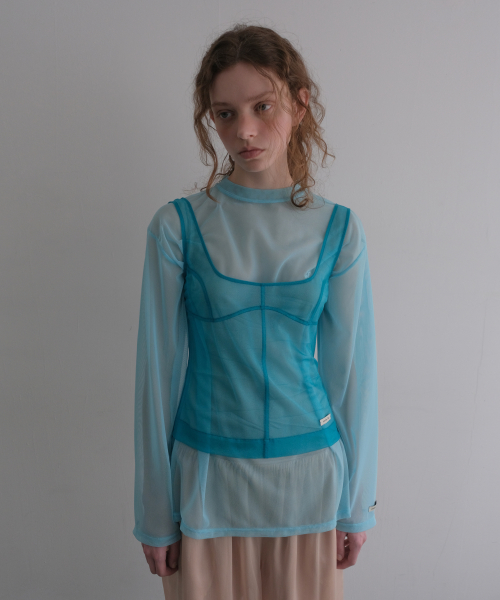 MESH CORSET SLEEVELESS_TEAL BLUE