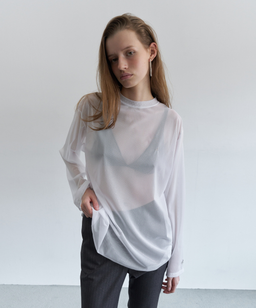 MESH LONG SLEEVE T-SHIRT_WHITE SILVER