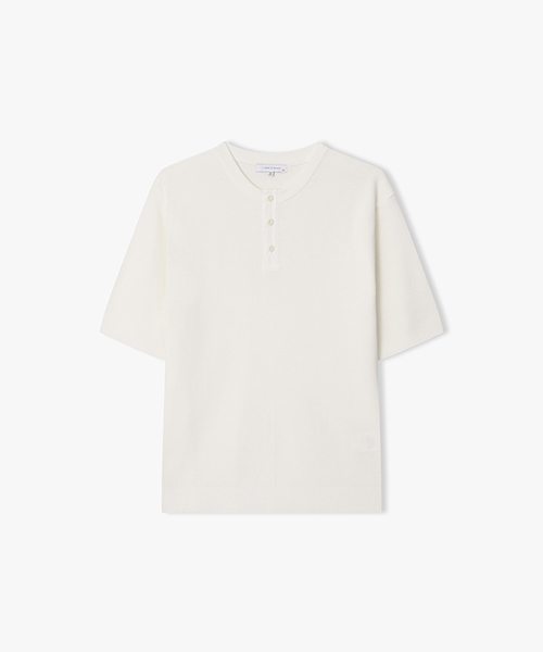 LMM51721 Ivory вязаный Henley из смешанного трикотажа