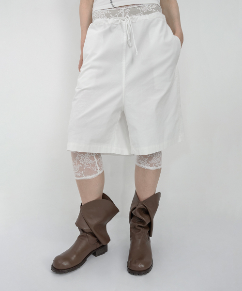 LACE LAYERED BERMUDA PANTS WHITE