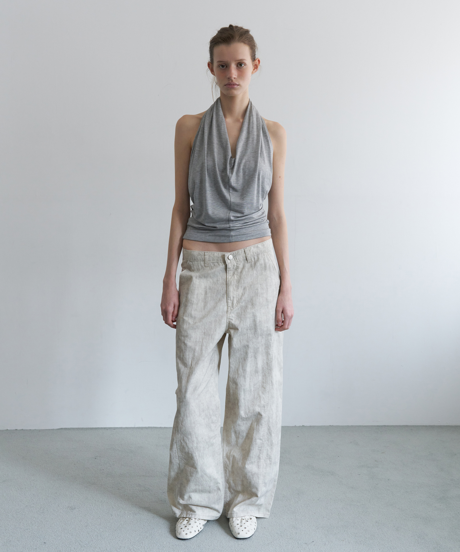 VINTAGE CURVED TWO TONE DENIM PANTS_WATER CREAM