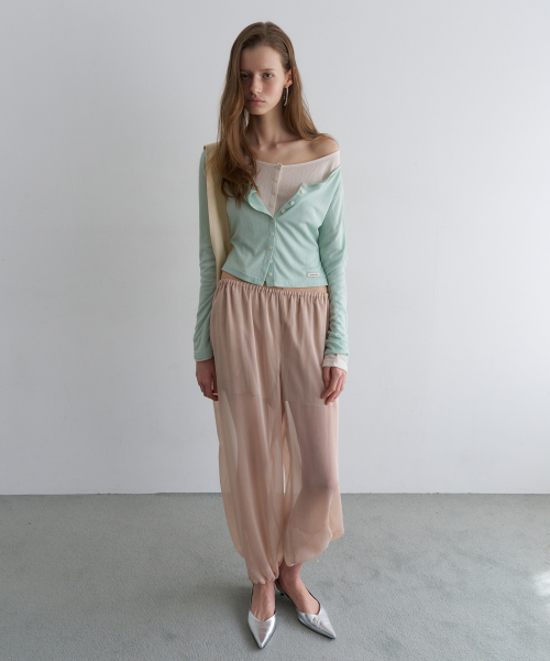 SHEER WRAP SCARF PANTS_NUDE BEIGE