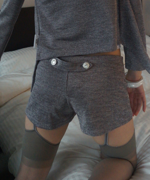 Metallic Button Tab Shorts_Taupe Gray
