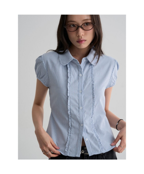 Блузка с рюшами в клетку Sky Blue