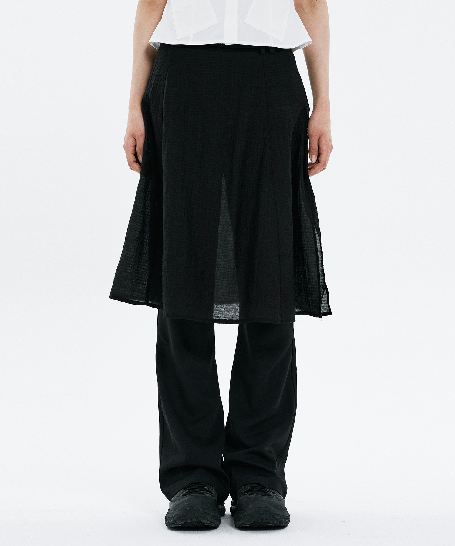 Hidden pocket skirt pants BLACK