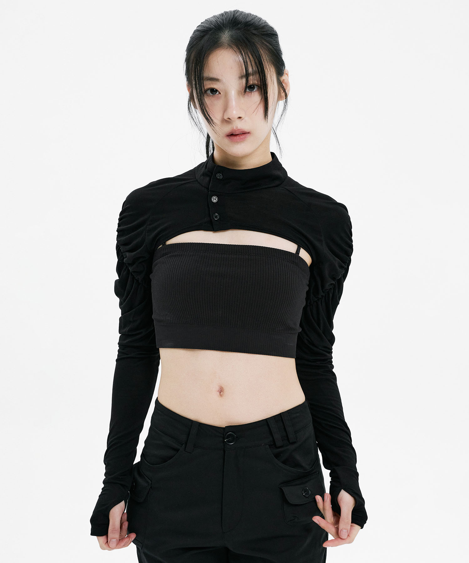 Shirred bolero BLACK