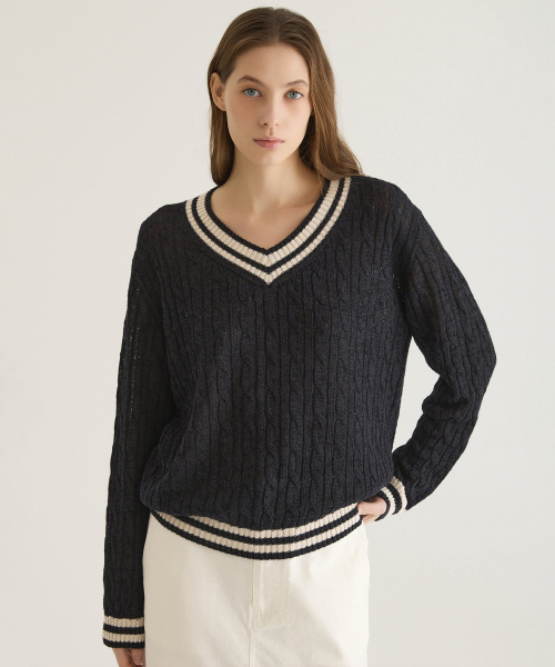 Трикотаж Cable V-neck — Navy