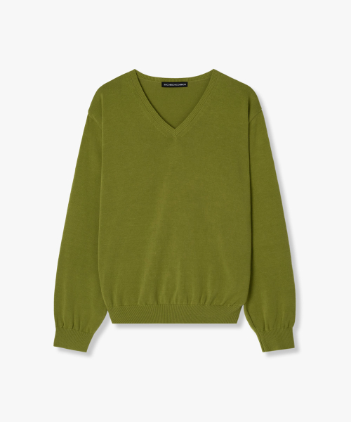 Regular Cotton V-Neck Knit (Olive)