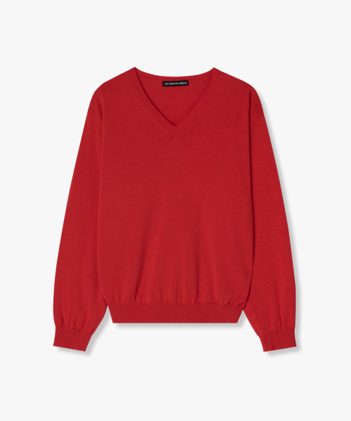 Regular Cotton V-Neck Knit (Red)