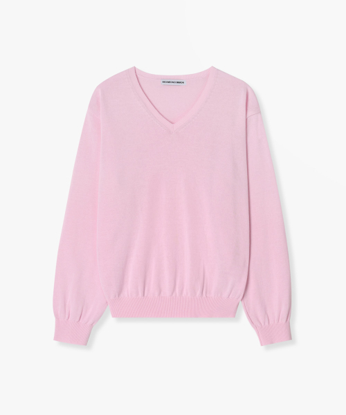 Regular Cotton V-Neck Knit (Light Pink)