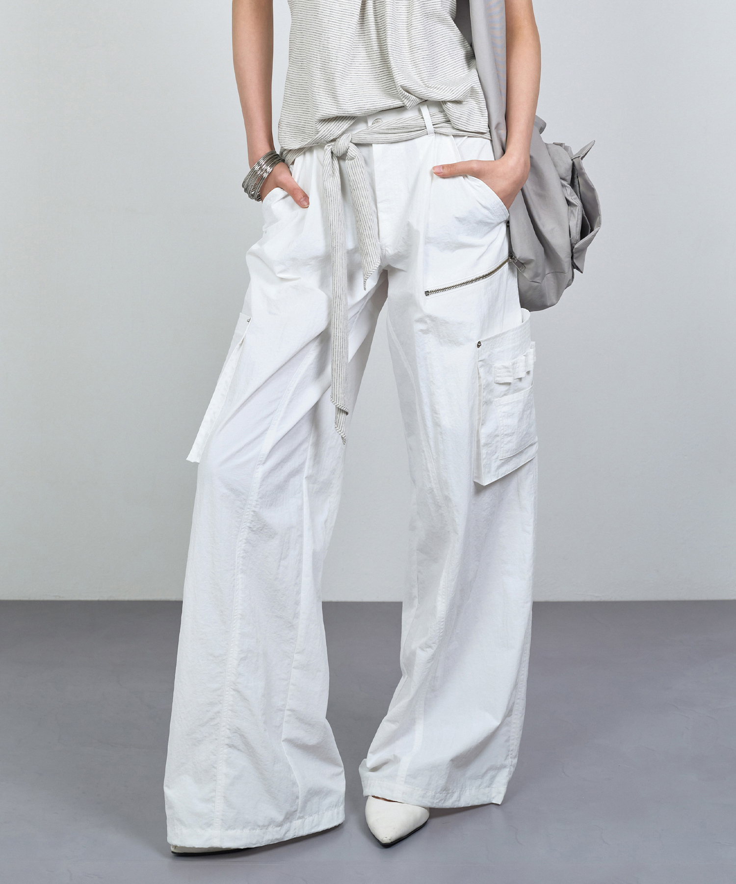 MIXED LAYERED TIE JOGGER PANTS (UNISEX) IVORY