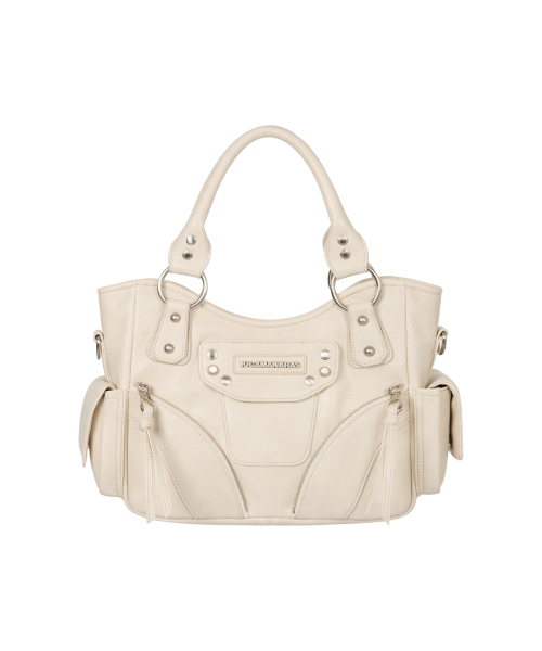 Studded Leather Mini Shoulder Bag (Cream)