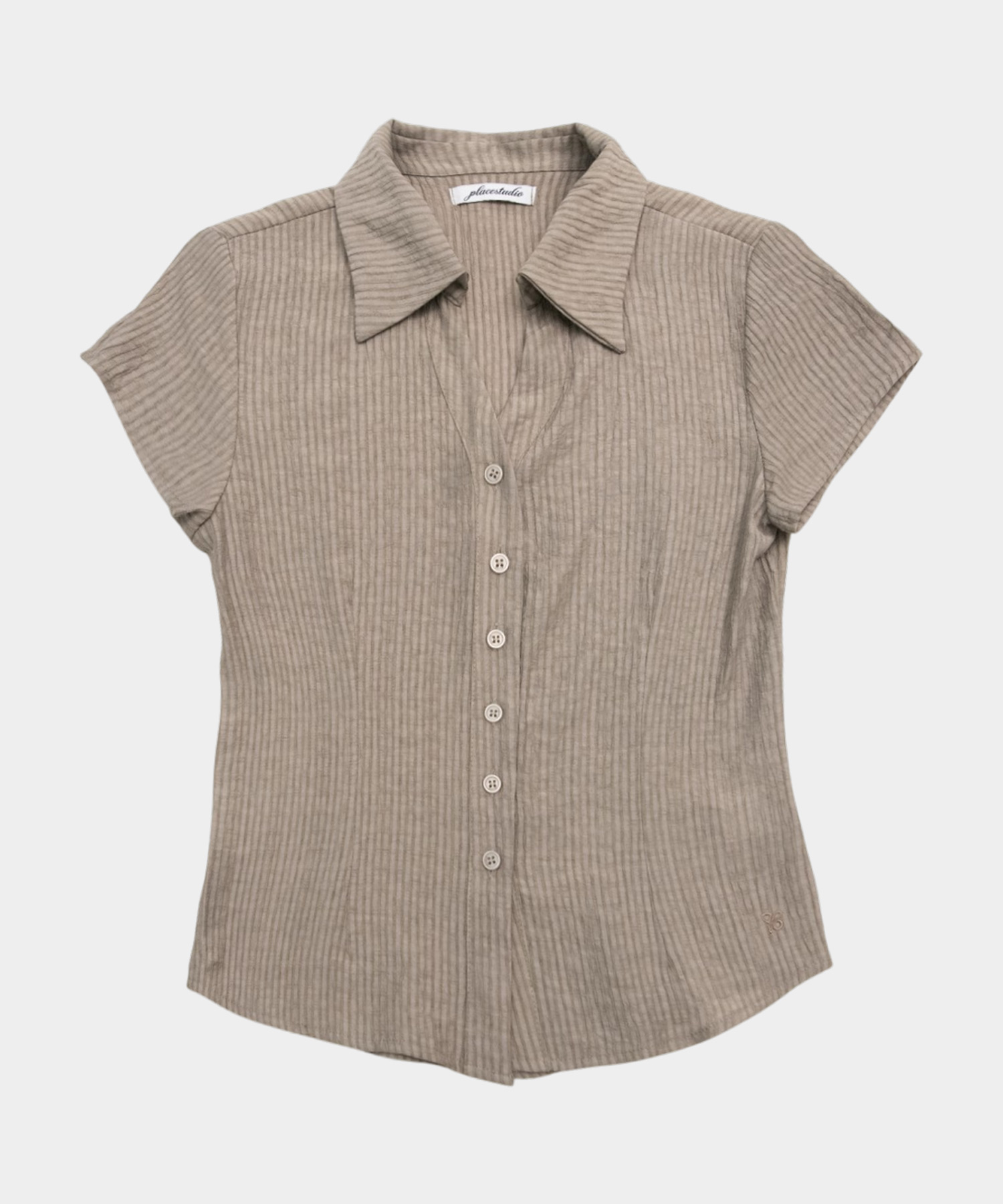Приталенная блузка в полоску с коротким рукавом [Beige]