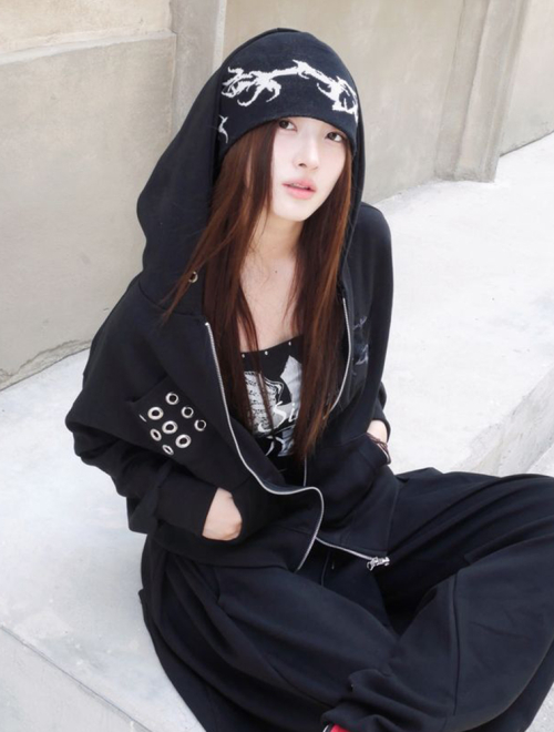 EYELET SEVEN HOODIE ZIP-UP BLACK/BLACKGRAY(FCG1ZP696M)