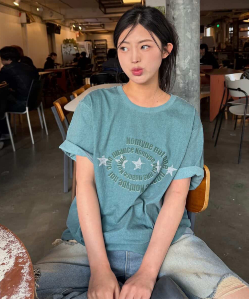 VINTAGE STAR SEMI CROPPED TEE (DARK MINT)