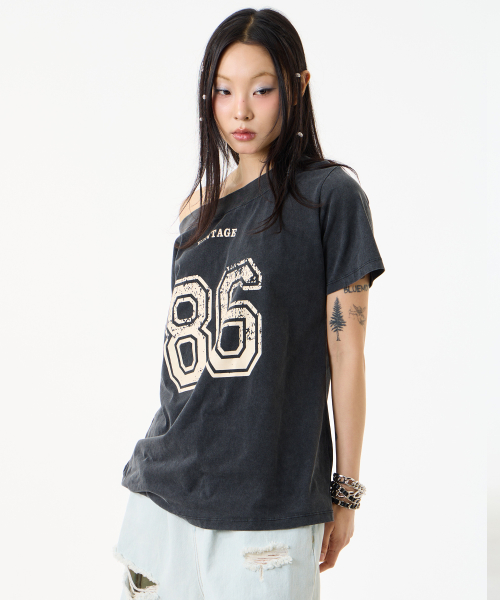 Vintage Crack 86 Off-Shoulder оверсайз футболка Black