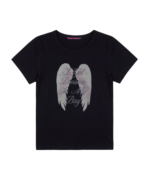 Angel Wing Lettering T-shirt [Black]