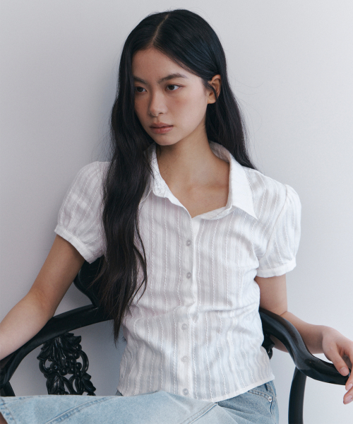 C COTTON JACQUARD HALF BLOUSE_WHITE