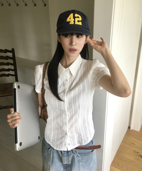 C COTTON JACQUARD HALF BLOUSE_WHITE