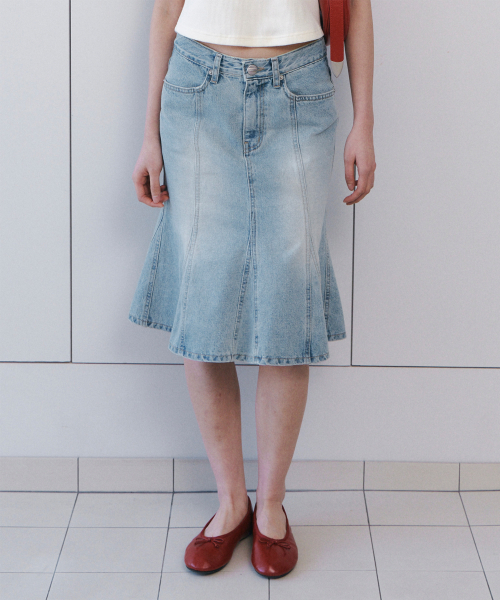 C PANEL-FLARE DENIM SKIRT_LIGHT BLUE