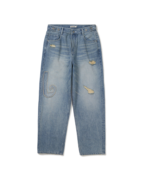 Fray patch denim Pants / Light blue