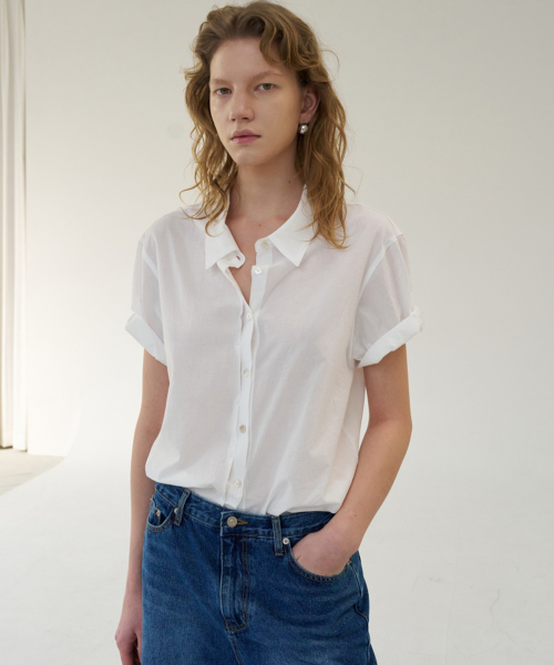 Light Cotton Half Shirt_Ivory