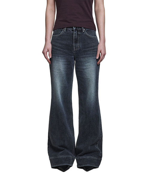 Semi Boot-fit Snap Denim Pants - Mid blue