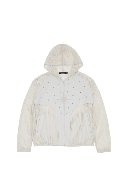 STUDDED MESH ZIP HOODIE [IVORY]