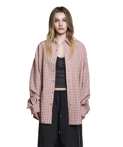 OverFit Embroidery Check Shirt - Pink