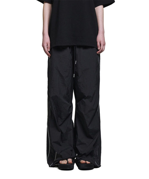 Piping Sewing Line Point Nylon Pants - Black