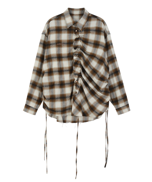 OMBRE SHIRRING SHIRTS-BROWN