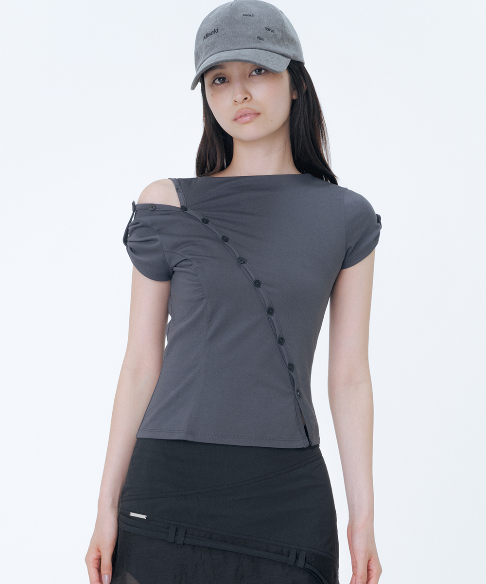 Diagonal open short sleeve CHARCOAL