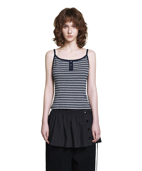 Stripe Henley Neck Sleeveless - Navy