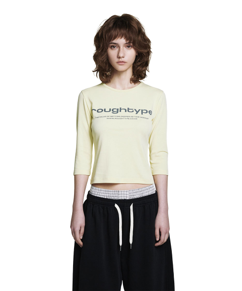 Lettering U-neck Half-sleeved T-shirt - Lemon