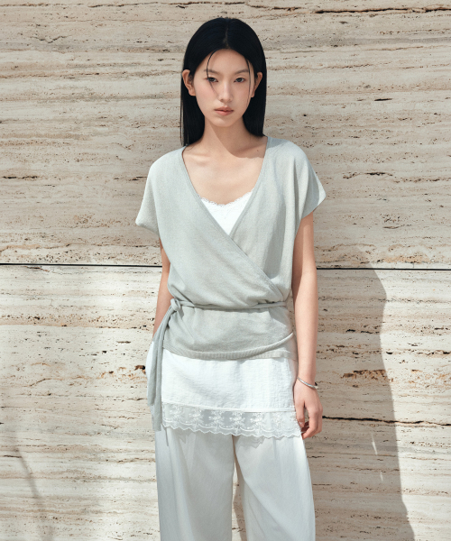 Трикотажный топ с запахом SIKN2192_Olive Gray