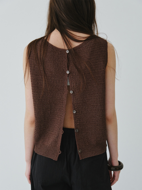 CROCHET BACK OPEN KNIT TOP_Тёмно-коричневый