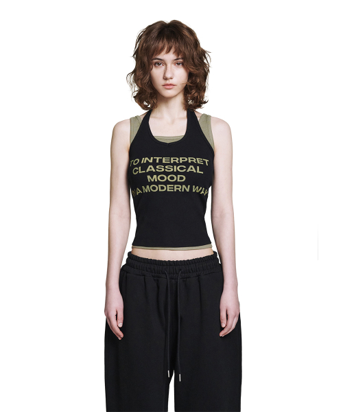 Lettering Halterneck Sleeveless - Чёрный