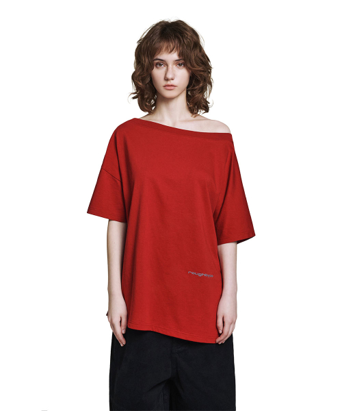 Unbalanced Off-shoulder Short Sleeved - Burgundy