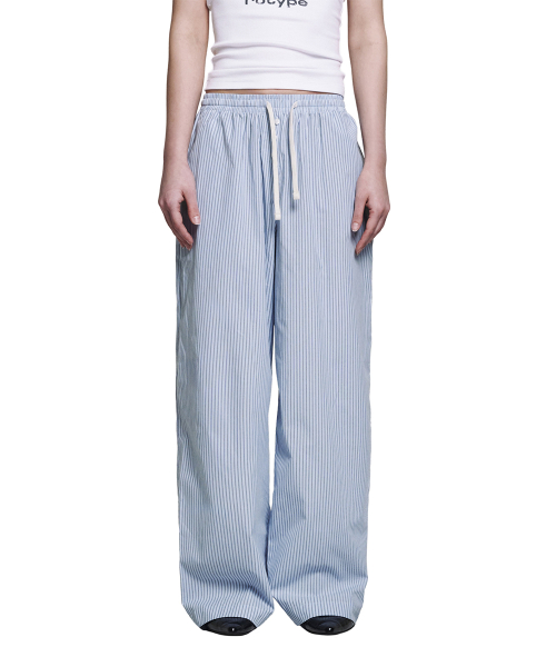 Button Stripe Pants - Sky blue
