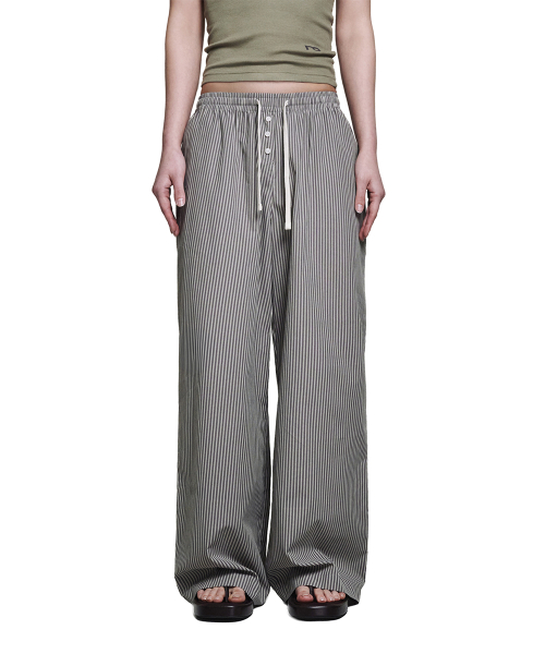 Button Stripe Pants - Mocha