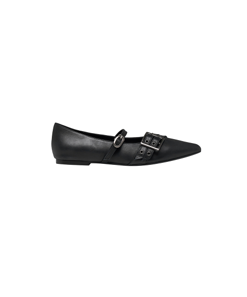 로타입 Buckle-line Slingback Shoes - Black