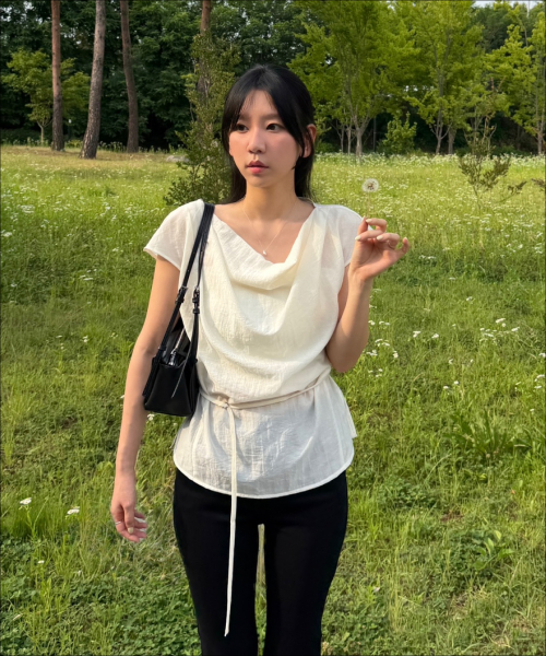 Cowl Neck Short Sleeve Blouse MIWBWG711B MIWBWG91QB