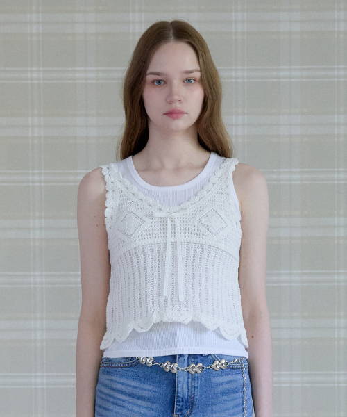 FLUTTER DEW CROCHET VEST_WHITE