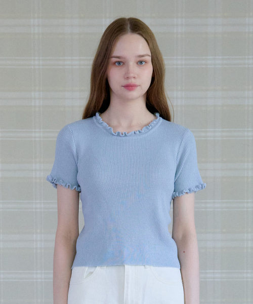 TENDER FRILL HALF KNIT_SKY BLUE