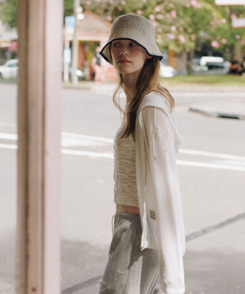 skashi knit hooded zip-up - white